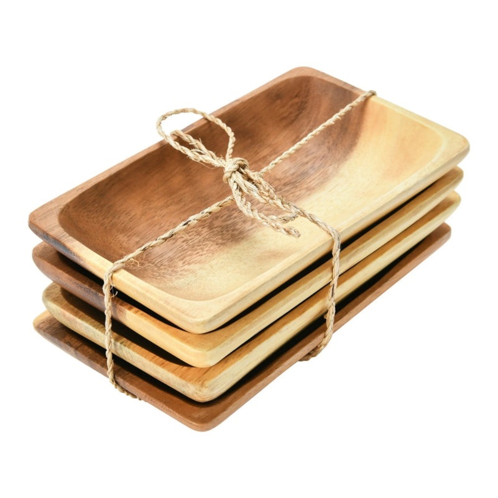 CREATIVE CO-OP NWT 4pc acacia wood  tray set -6.5x3.75